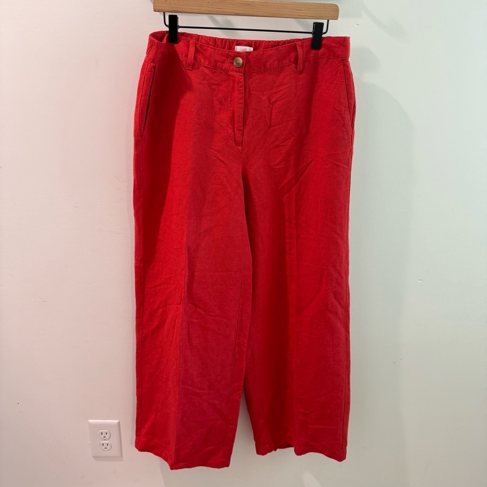 J Jill Linen‎ Blend Wide Leg Pants in Tomato Red Size 12